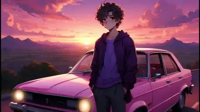 Anime Boy With Pink Car