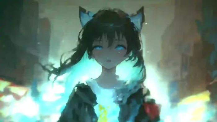 Anime Cat Girl With Blue Eyes