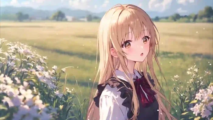 Anime Girl Among Daisies