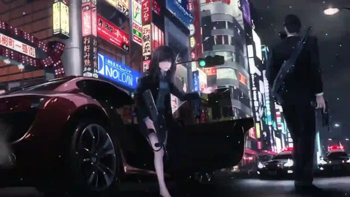 Anime Girl And Red Audi