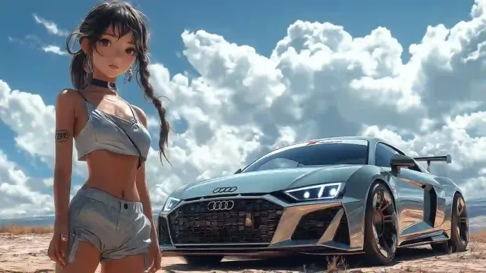 Anime Girl Next To Audi