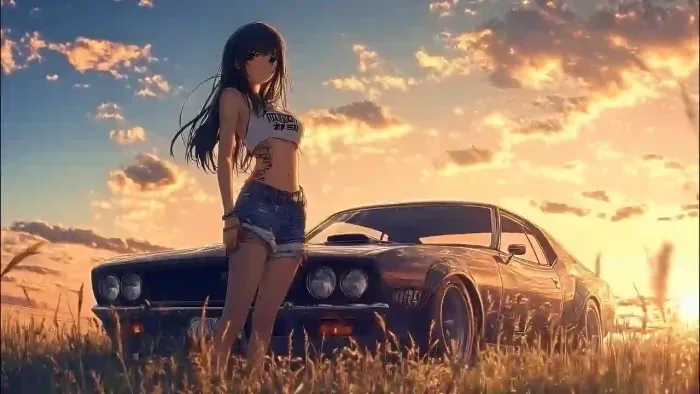 Anime Girl Next To Car