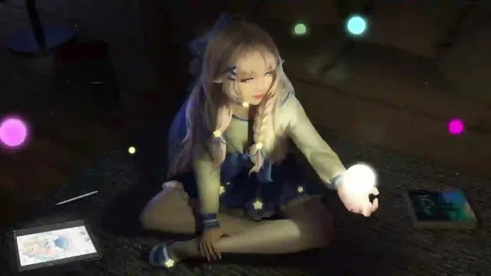 Anime Girl Sitting In Floating Spheres