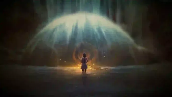 Anime Girl Stands Near The Waterfall