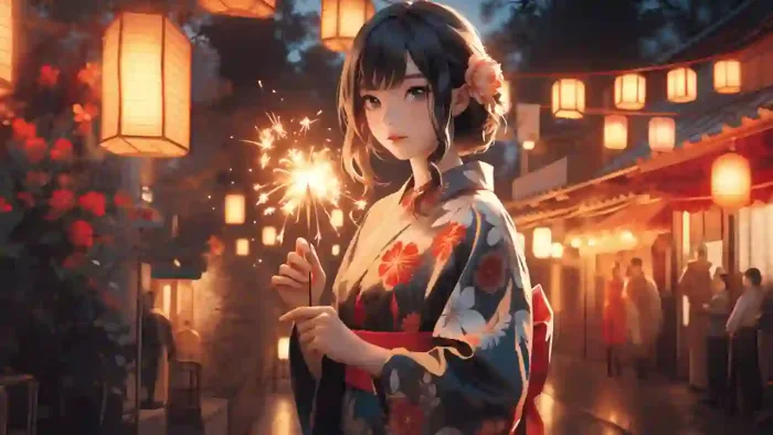 Anime Girl With Sparklers