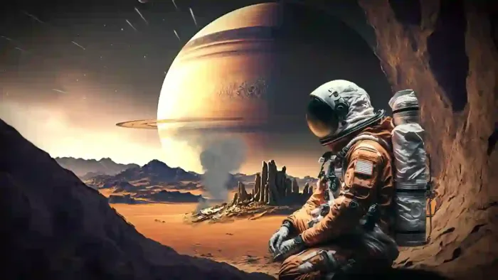 Astronaut Sitting On Rock