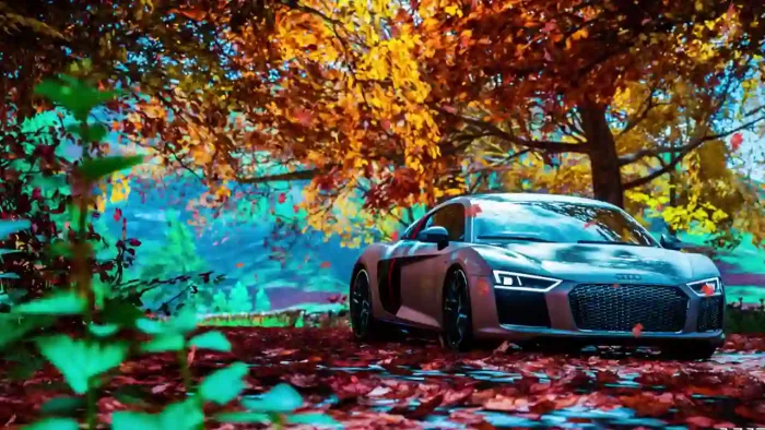 Audi R8 Plus In The Autumn