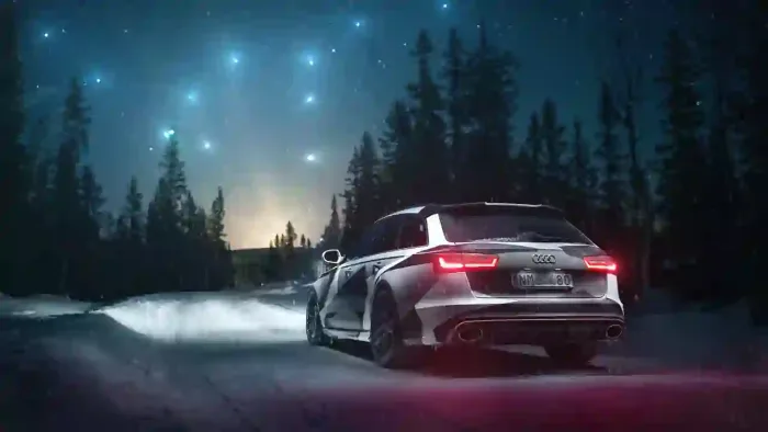 Audi Rs6 Parked On The Snowy Road