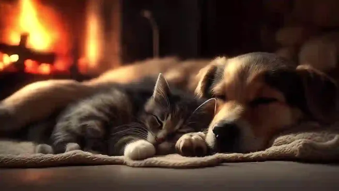 Cat And Dog Sleeping