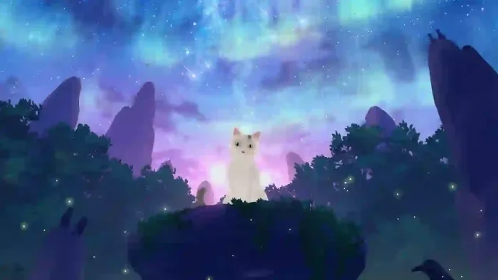 Cat Under Aurora Sky