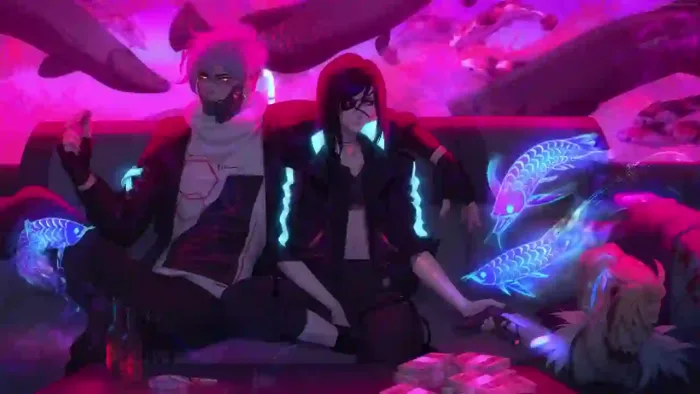 Cyberpunk Couple Sitting In Night City
