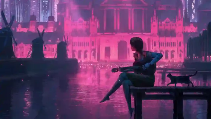 Cyberpunk Girl Playing Guitar