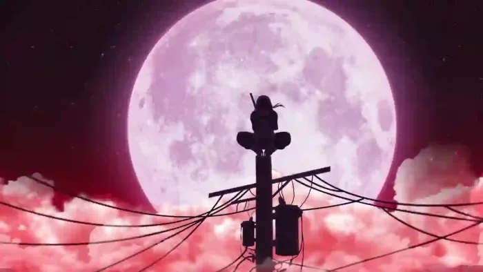 Itachi Shillouette In Front Of The Red Moon